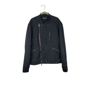 John Varvatos Collection Asymmetrical Moto Jacket Black Linen Cotton Size 54/L